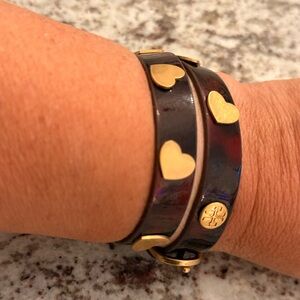 Tory Burch Brown and Gold Heart wrap Bracelet